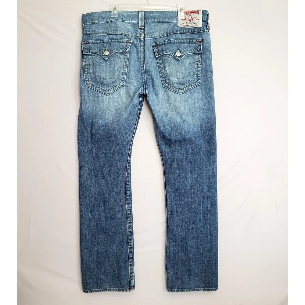 True Religion Jeans Men 40x32 Blue Ricky Relaxed Straight Leg Denim Y2K Pockets